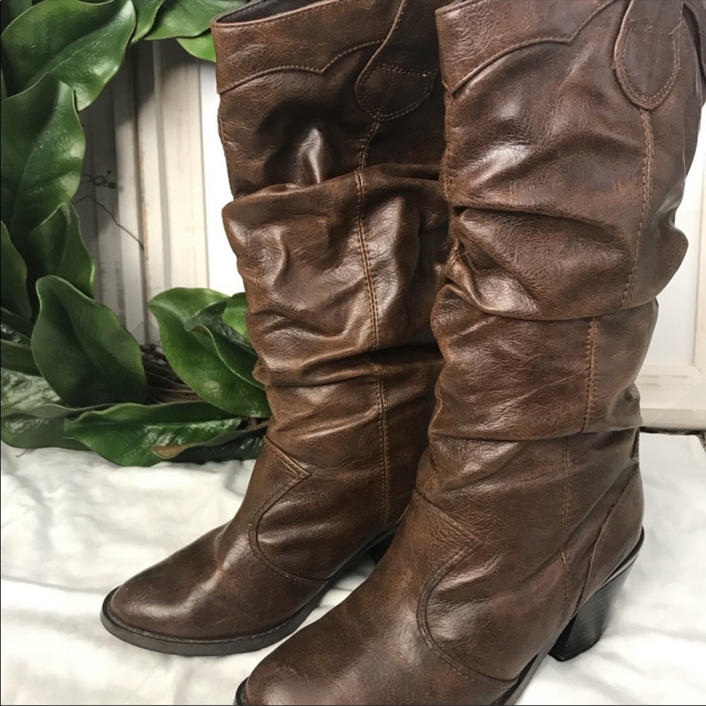 SODA Lode Brown Cowboy Western Scrunch Boots
